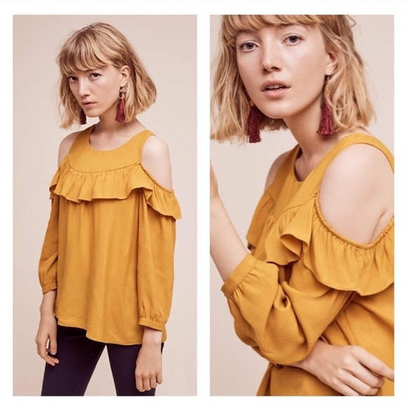 yellow open shoulder top
